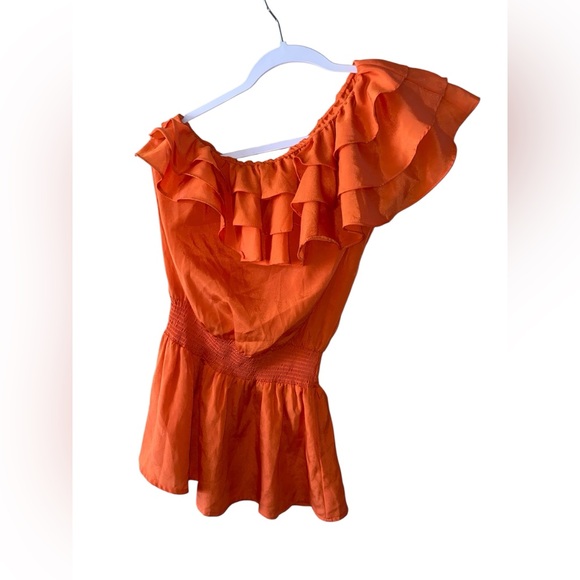 Picky girl | Orange Ruffled Women's Top sz M - Picture 2 of 9